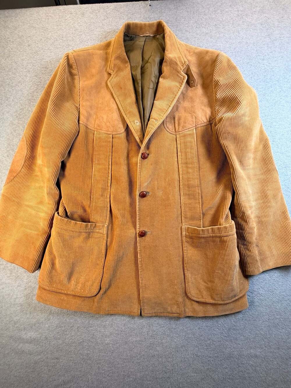 Eddie Bauer Corduroy Suede Yoke Blazer Tan Brown Vintage Sport Coat Jacket